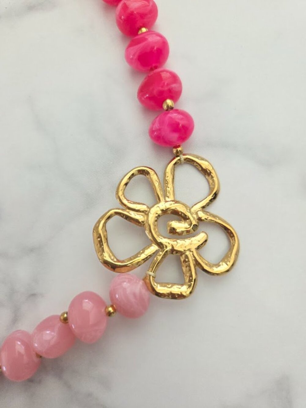 Pink Multicolor Beaded Gold Flower Statement Necklace - Picture 6 of 15